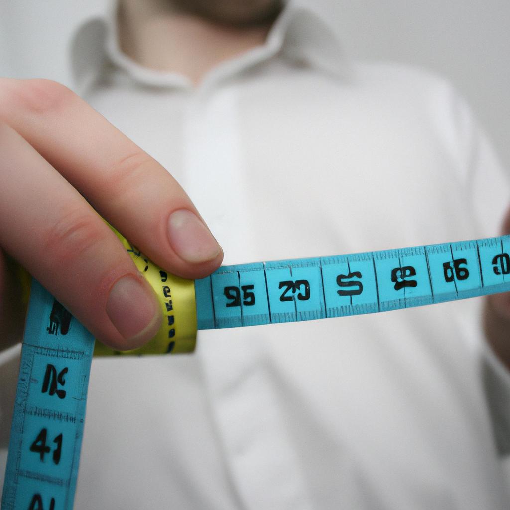 Person holding measuring tape, examining