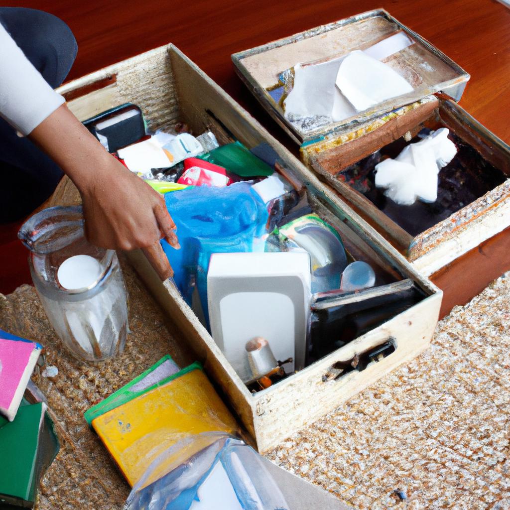Person organizing household items neatly