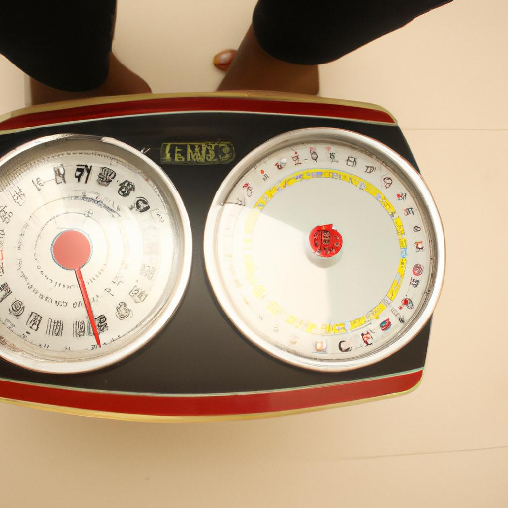 Person holding a weighing scale